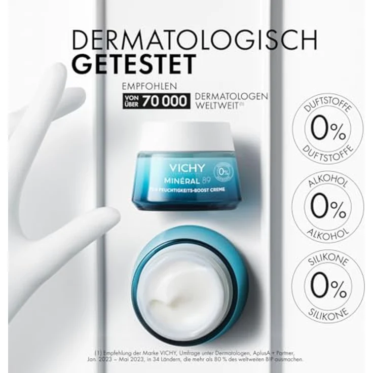 VICHY 100H Feuchtigkeits-Boost Gesichtscreme für trockene Haut, Stärkt und regeneriert, Mit Hyaluronsäure, Mineralien, Niacinamid (B3), Squalan & Lipiden, Minéral 89, 50 ml – Bild 5