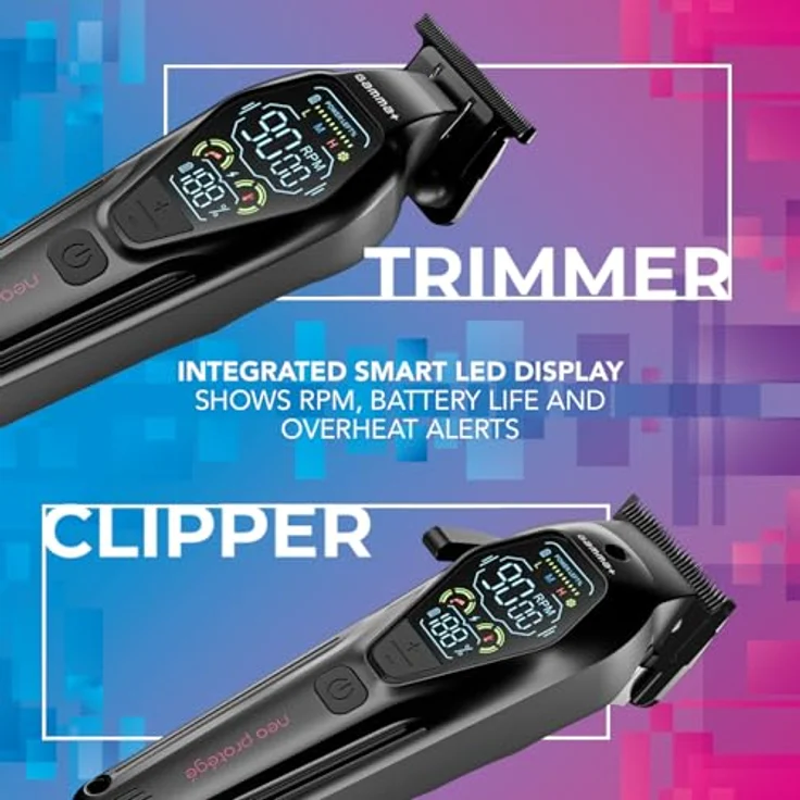 GAMMA+ Neo Protege Clipper & Trimmer, Haarschneider mit DC-Motor bis 9000 U/min, LED Display, USB-C Ladefunktion, schwarz – Bild 3