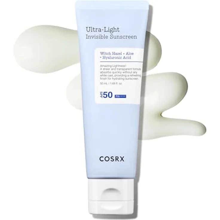 Cosrx Ultra-Light Invisible Sunscreen SPF50, 50 ml, hoher UVA- und UVB-Schutz, für empfindliche Haut, mit Aloe Vera und Niacinamid