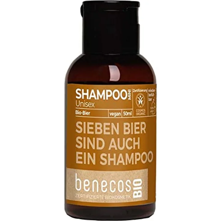 benecos Bier Shampoo, Mini Reisegröße, 50ml - Sanfte Reinigung mit Bio-Bier und Brokkolisamenöl