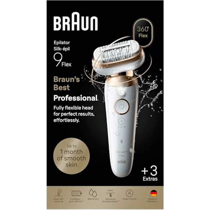 Braun Silk-épil 9 Flex 9-030, 3D Epilierer mit voll flexiblem Kopf für Nass- und Trockenrasur, gründliche Haarentfernung – Bild 2