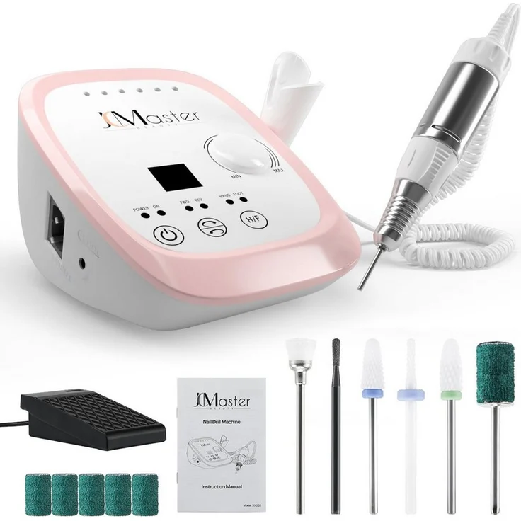 JCMaster Maniküre-Pediküre-Set Nagelfräser Profi 35.000 U/Min, elektrische Nagelfeile für Gelnägel Acrylnägel, inkl 6x Bits, mit Fußpedal – Bild 1