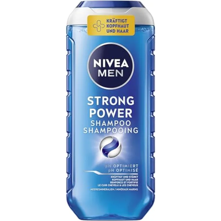 NIVEA MEN Strong Power Shampoo (250 ml), kräftigendes Shampoo mit Meeresmineralien, für kraftloses Haar, pH-optimierte Formel, vegan, ohne Silikone und Mikroplastik