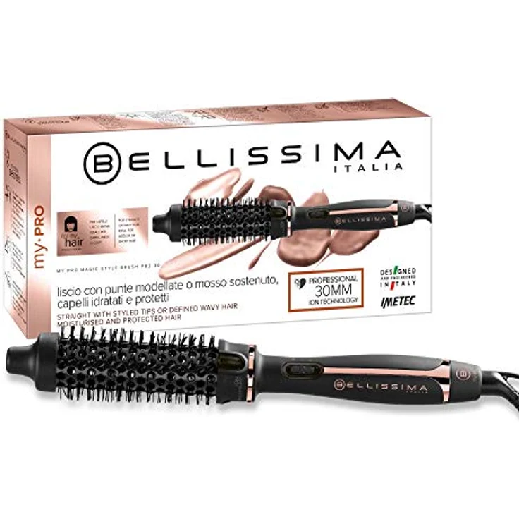 Bellissima My Pro Magic Style Brush P2 30, Warmluftbürste, natürlich wirkende glatte Haare oder definierte Locken, Durchmesser: 30 mm, Ionen-Technologie, Keramikbeschichtung, Mehrfachspannung – Bild 1