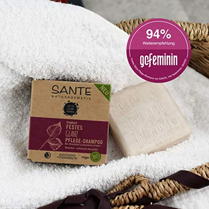 Festes Shampoo Von Sante Naturkosmetik glanz-Pflege Shampoo Bar Mit Bio-Birkenblatt & Pflanzlichem Protein Für Natürlich gesundes Haar Wie Eine Haarseife Zertifiziert & Vegan 60 ml – Bild 5
