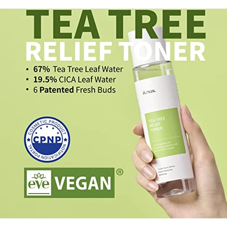 iUNIK Tea Tree Relief, veganes Gesichtswasser, 200 ml – Feuchtigkeitscreme bei Akne, gereizter Haut, Teebaum 67%, Centella Asiatica 19,5% – Bild 2