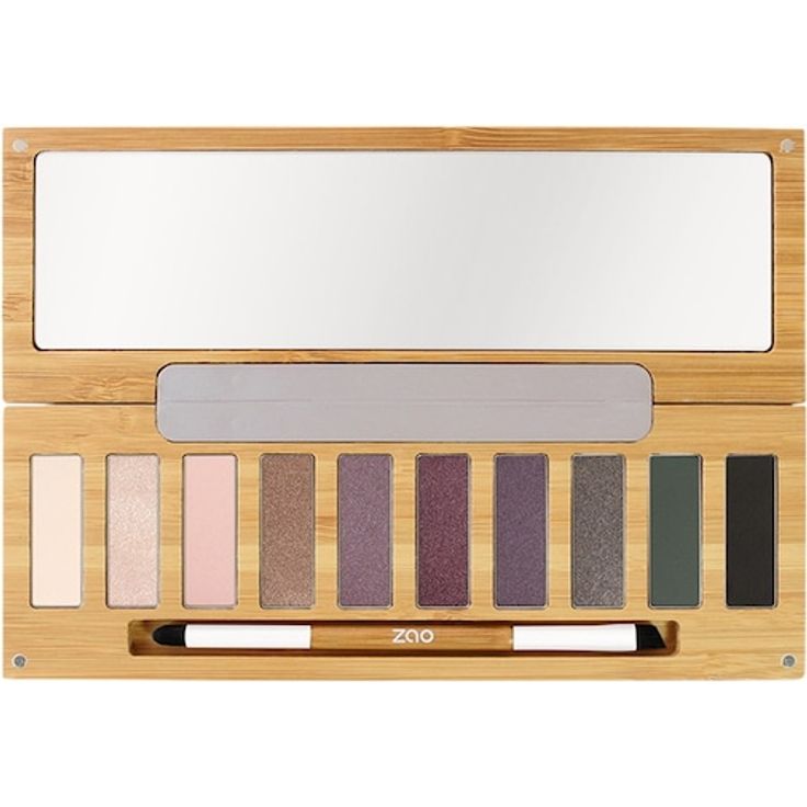 Zao Eyeshadow Palette Clin d’œil n°1, 10 brillante Farbtöne mit mattem und schimmerndem Effekt, 13 g, nachhaltig produzierbar in recycelbarem Bambus