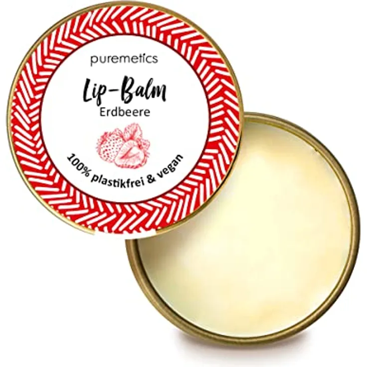 puremetics Lippenpflege Lip Balm Erdbeere, veganer Lippenbalsam zur Reparatur trockener Lippen, 10 ml