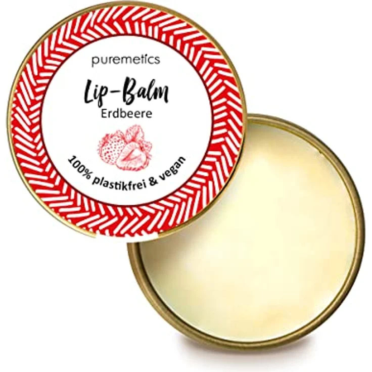 puremetics Lippenpflege Lip Balm Erdbeere, veganer Lippenbalsam zur Reparatur trockener Lippen, 10 ml – Bild 1