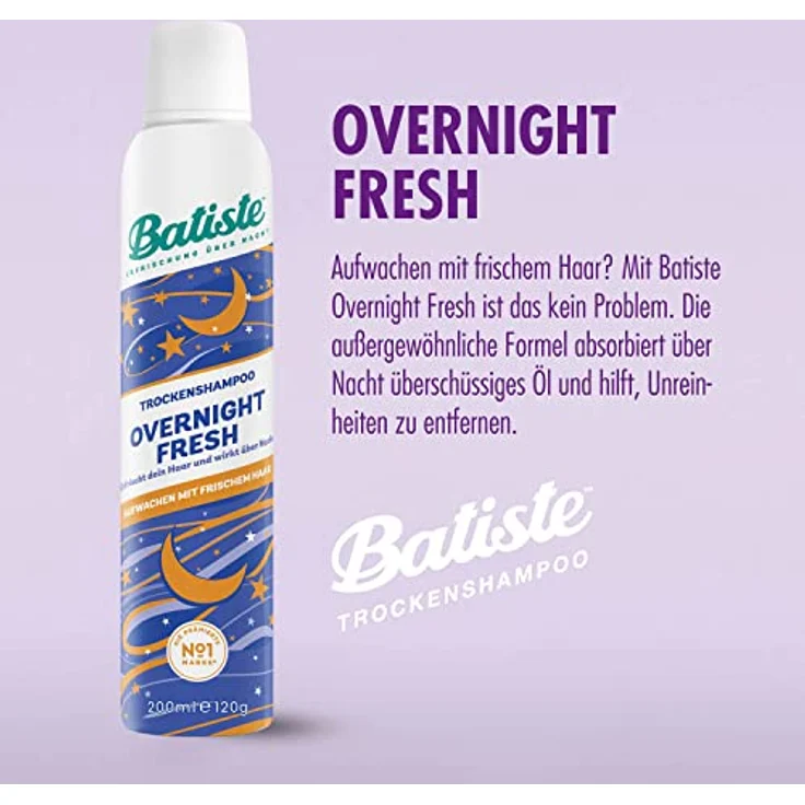 Batiste Trockenshampoo Overnight Fresh 200 ml, Dry Shampoo zum Auffrischen und Stylen der Haare, Haarstyling Spray ohne Ausspülen, Haarreinigung über Nacht – Bild 5
