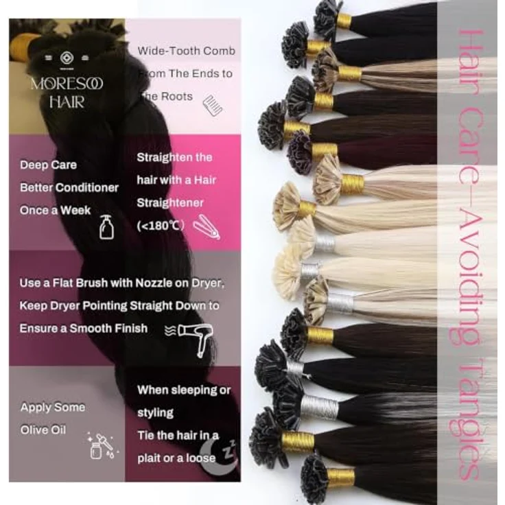 Moresoo U-Tip Bonding Extensions, Echthaar, 45 cm, 50 g, unsichtbar, natur-schwarz – Bild 3