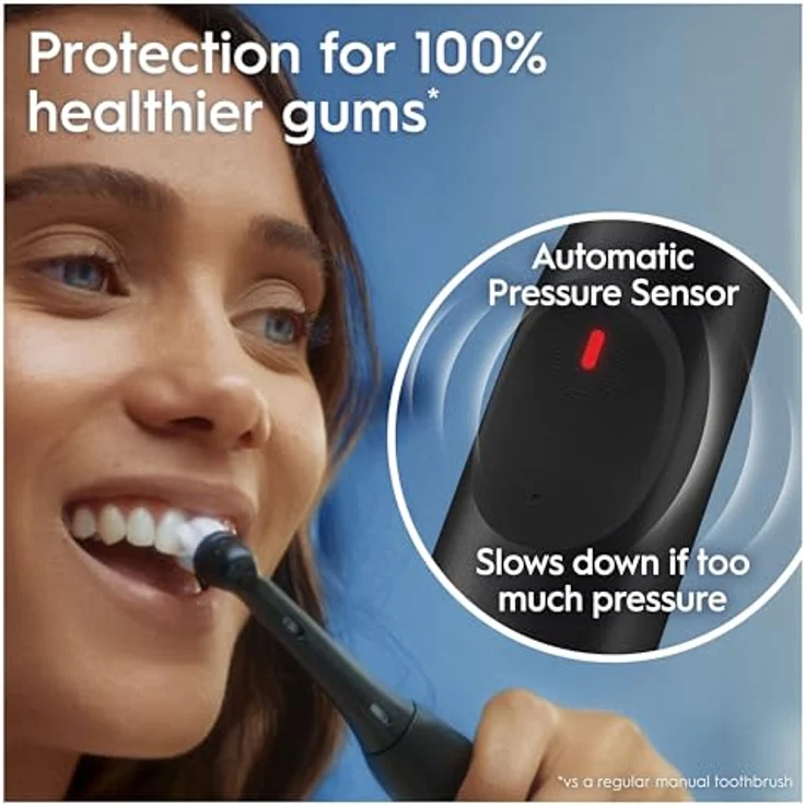 Oral-B iO 2 elektrische Zahnbürste, schwarz, 3 Reinigungsmodi, sanft für das Zahnfleisch, weiche Bürste, Zubehör, Ersatzbürste, Ladegerät – Bild 7