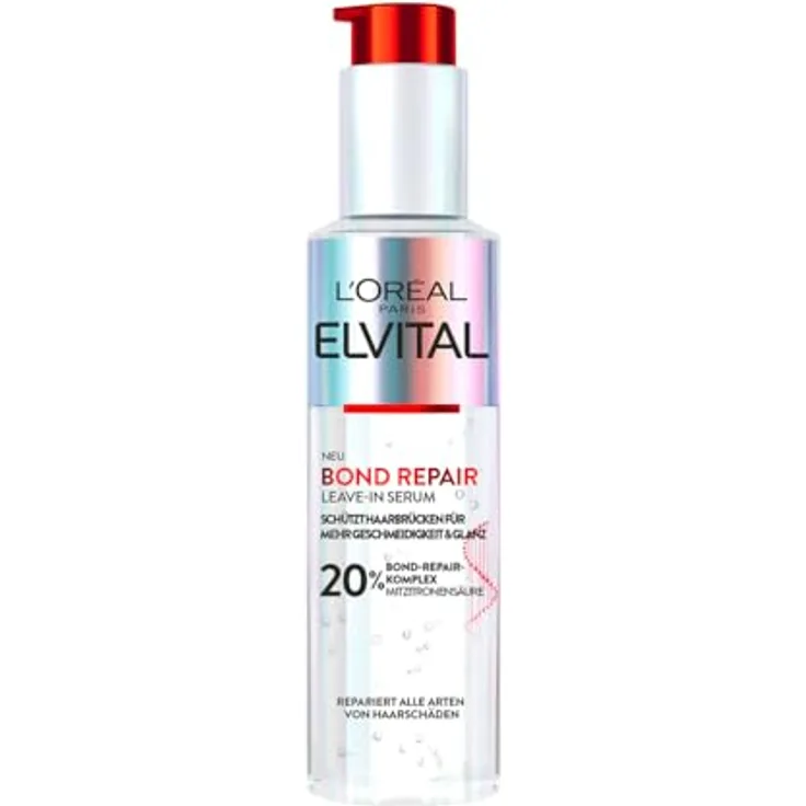 L'Oréal Paris Elvital Bond Repair Leave-In Serum, Haarreparatur & Schutz gegen Haarschäden, mehr Glanz, 150ml, mit Bond-Repair-Komplex und Zitronensäure