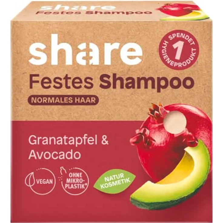 share Festes Shampoo Granatapfel & Avocvado 60 g – Shampoo Bar spendet ein Hygieneprodukt an einen Menschen in Not – festes Haarshampoo mit wertvollen Ölen – vegane Naturkosmetik