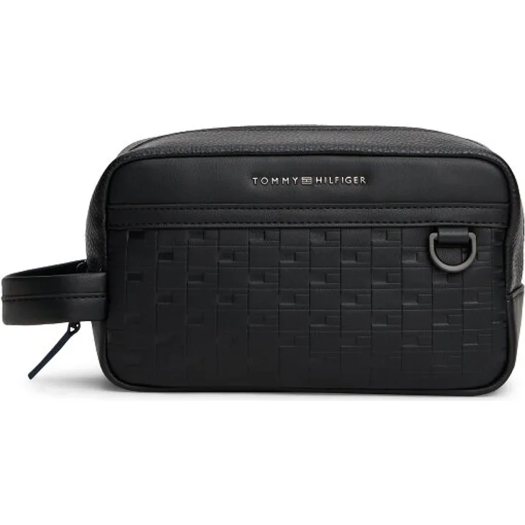 Tommy Hilfiger TH Modern Monogram Kulturbeutel, 22 cm, schwarz, 100% Polyurethan