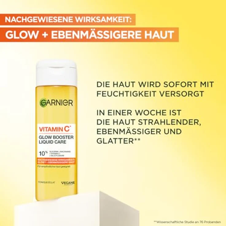 Garnier Vitamin C* Glow Booster Liquid Care, pflegendes Gesichtsfluid mit 10 % Glycerin und Niacinamid für strahlende Haut, 120 ml – Bild 2