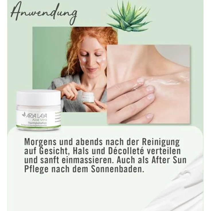 Arya Laya Aloe Vera Feuchtigkeitspflege, 50 ml: Frischer, jugendlicher Teint für beanspruchte, feuchtigkeitsarme Haut, beruhigend, entspannend & ausgleichend, ideal nach Sonnenbad, vegan – Bild 4