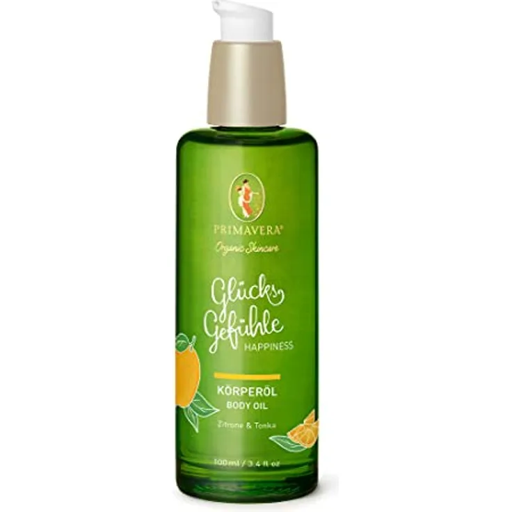 PRIMAVERA Glücksgefühle Körperöl 100 ml – Naturkosmetik – Zitrone, Tonka Duft – pflegend, schützend, weiches Hautgefühl – vegan