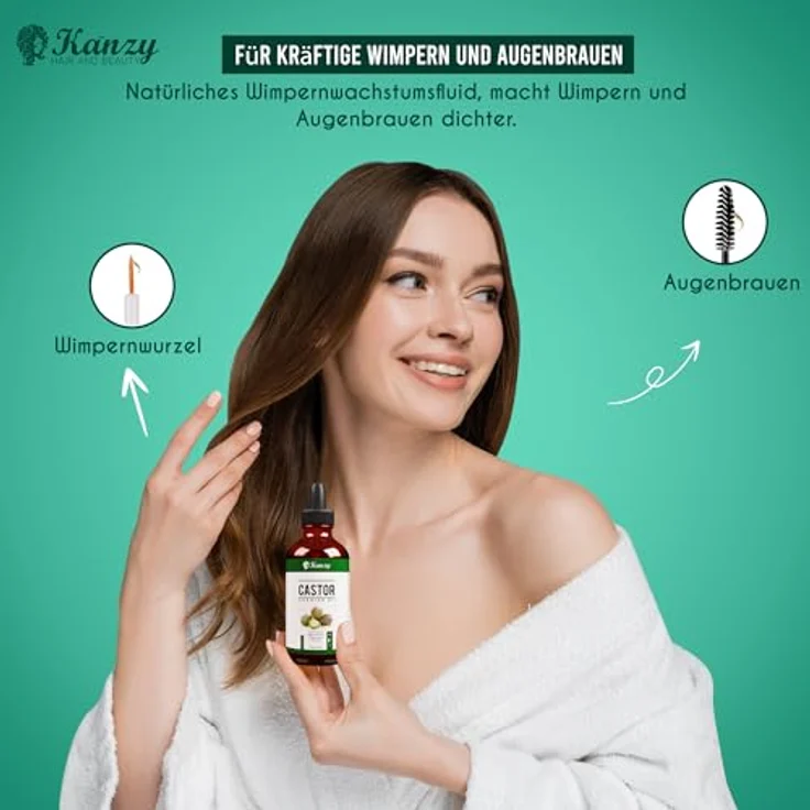 KANZY Rizinusöl Bio Kaltgepresst 100ml, Organisches Rizinusöl für Haarwachstum, Hautpflege, Wimpern und Augenbrauen, reich an Vitamin E und Omega-6-Fettsäuren – Bild 3