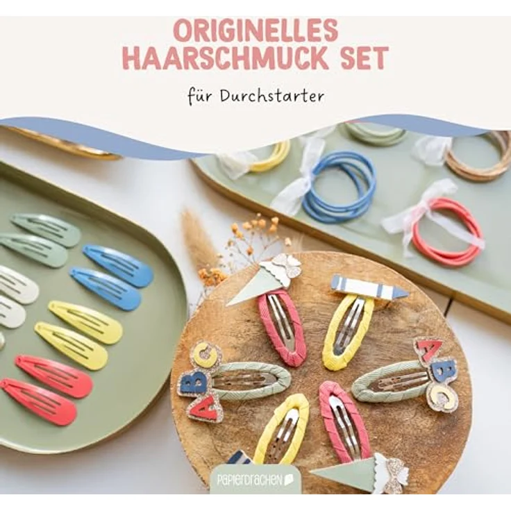 Papierdrachen 48-teiliges Set Haarspangen und Haargummis, langlebig und robust mit Glitzer und Stoffbezug, für lange und feine Haare, Schul-Applikationen in bunten Farben – Bild 2