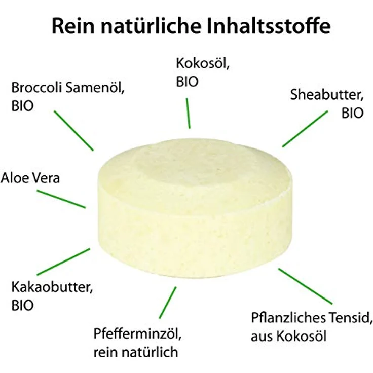 GREENDOOR Shampoo Bar Pfefferminze 75g, festes mildes Haarshampoo ohne Silikone / Plastik für Damen und Herren, normales und fettiges Haar, Naturkosmetik mit Bio Brokkolisamenöl, natürliche Haarpflege – Bild 4