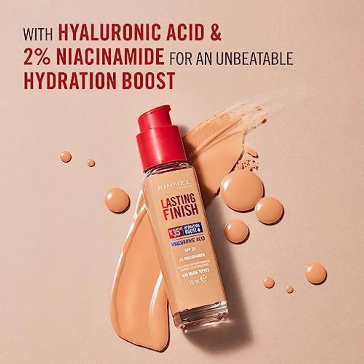 Rimmel London Lasting Finish 35H 103 True Ivory Foundation, langanhaltend, feuchtigkeitsspendend, vegane Formel, hohe Deckkraft, 30 ml – Bild 5