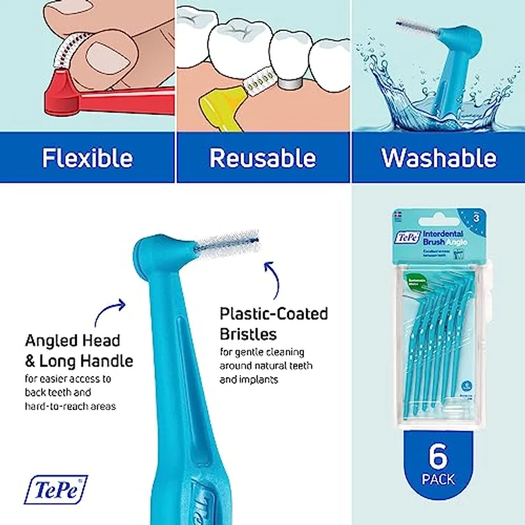 TePe Angle Interdentalbürste 0,6mm blau 6 Stück, zur gründlichen Zahnzwischenraumreinigung – Bild 5