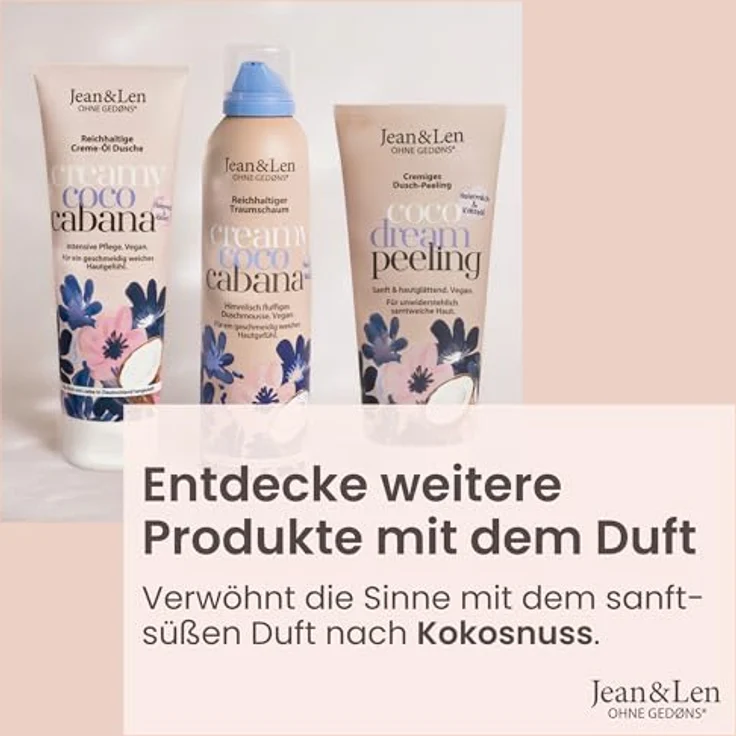 Jean & Len Duschpeeling Hafermilch & Kokos, veganes Körperpeeling mit Kokosnussschalen, entfernt Hautschüppchen, 200 ml – Bild 5