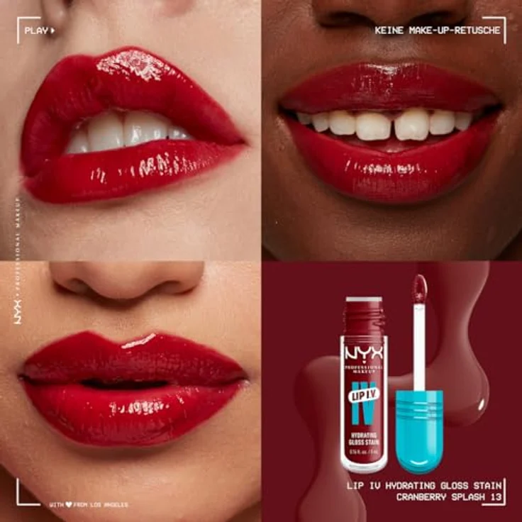 NYX Professional Makeup Lip IV, langlebiger Lipgloss mit feuchtigkeitsspendender Wirkung, Farbton 13 - CRANBERRY SPLASH, 5 ml – Bild 2
