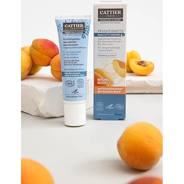 Cattier Feuchtigkeits-Nachtcreme, Hautpflege mit Bio-Aprikosen- und Aloe Vera-Extrakt, 75 ml, für normale Haut – Bild 5