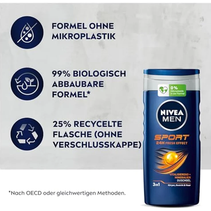 NIVEA MEN Sport Duschgel (250 ml), pH-hautneutrale Pflegedusche mit vitalisierendem Duft, Männer Duschgel mit Mineralien, Limonenduft – Bild 3