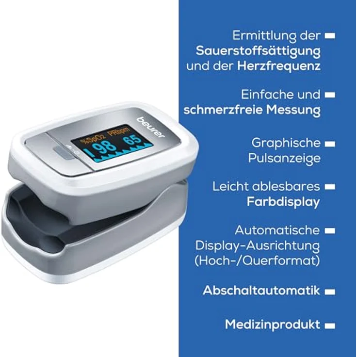 Beurer PO 30 Pulsoximeter (Grau - Weiß, Ermittlung der Herzfrequenz und arteriellen Sauerstoffsättigung) – Bild 7