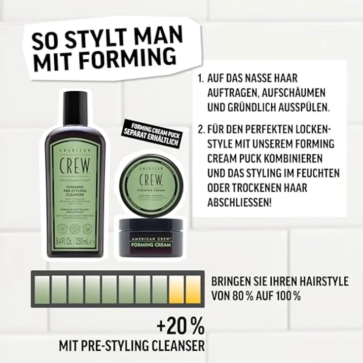 AMERICAN CREW Forming Pre-Styling Shampoo, 250 ml, lockenverstärkendes Haarshampoo für Männer, veganes Anti Frizz Shampoo für lockiges Haar, Pre-Haarstyling für definierte Locken, natürlicher Glanz – Bild 5
