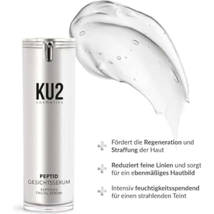 KU2 Cosmetics Peptid Serum, Hochwirksames Anti-Aging Gesichtsserum mit Peptiden, 30 ml, Regenerierend und straffend für glatte, jugendliche Haut, Made in Germany – Bild 2