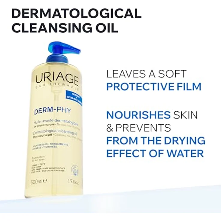 Uriage DERM-PHY Dermatological Cleansing Oil, nährendes Duschgel für trockene Haut, 1000 ml – Bild 3