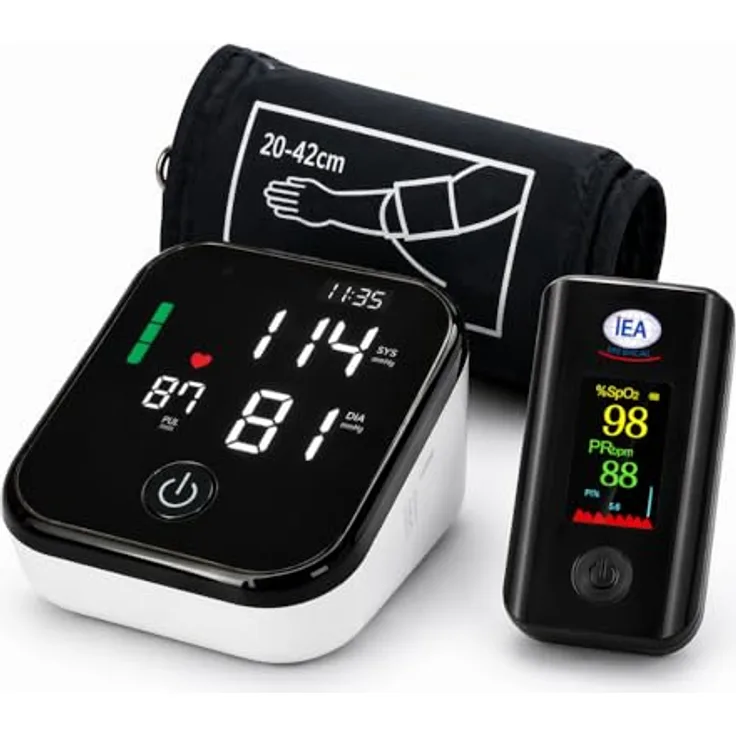 IEA Medical Bundle: Blutdruckmessgerät & Pulsoximeter mit digitaler Anzeige, Speicherfunktion, kompakt und tragbar für Gesundheitsüberwachung