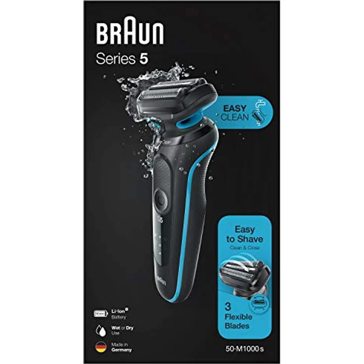 Braun Series 5 50-M1000s Herren Rasierer Nass- und Trockenrasur 2 Scherfolien + 1 mittlerer Trimmer EasyClick System Schutzkappe & Reinigungsbürste – Bild 8