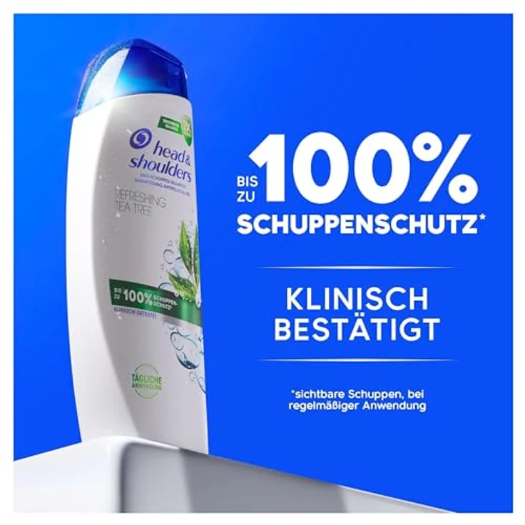 Head & Shoulders Refreshing Tea Tree Anti-Schuppen-Shampoo 300ml - Bis Zu 100% Schuppenschutz, Klinisch Getestet, Sauberes Frischegefühl – Bild 2