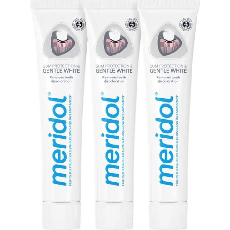 Meridol Gum Protection Whitening, bleichende Zahnpasta mit sanfter Wirkung gegen Zahnverfärbungen, 3 x 75 ml