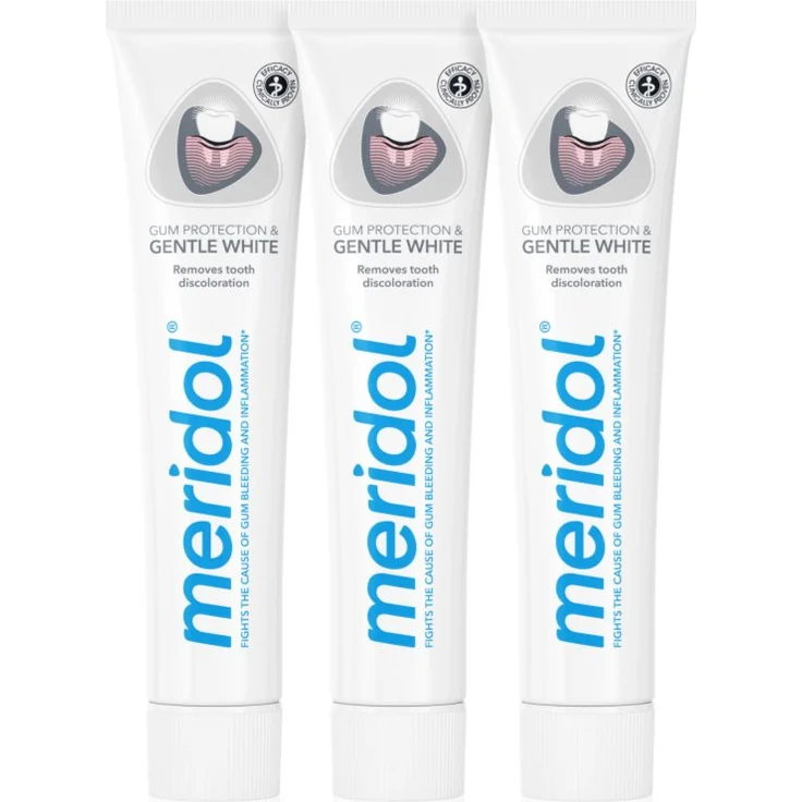 Meridol Gum Protection Whitening, bleichende Zahnpasta mit sanfter Wirkung gegen Zahnverfärbungen, 3 x 75 ml