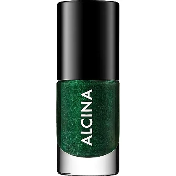 ALCINA Nail Colour magic green - 1x5ml - einfaches, streifenfreies Auftragen - brillante, intensiv deckende u. langanhaltende Nägel - grüner Nagellack mit Glitzerpartikel - deckend - Metallic-Finish