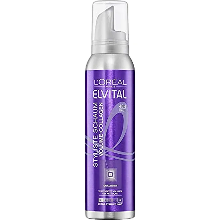 L'Oréal Paris Elvital Styliste Schaumfestiger, XXL-Volumen und Anti-Platt-Effekt, Ultra-starker Halt, Ohne Parabene, Schaumfestiger Volume-Collagen, 150ml