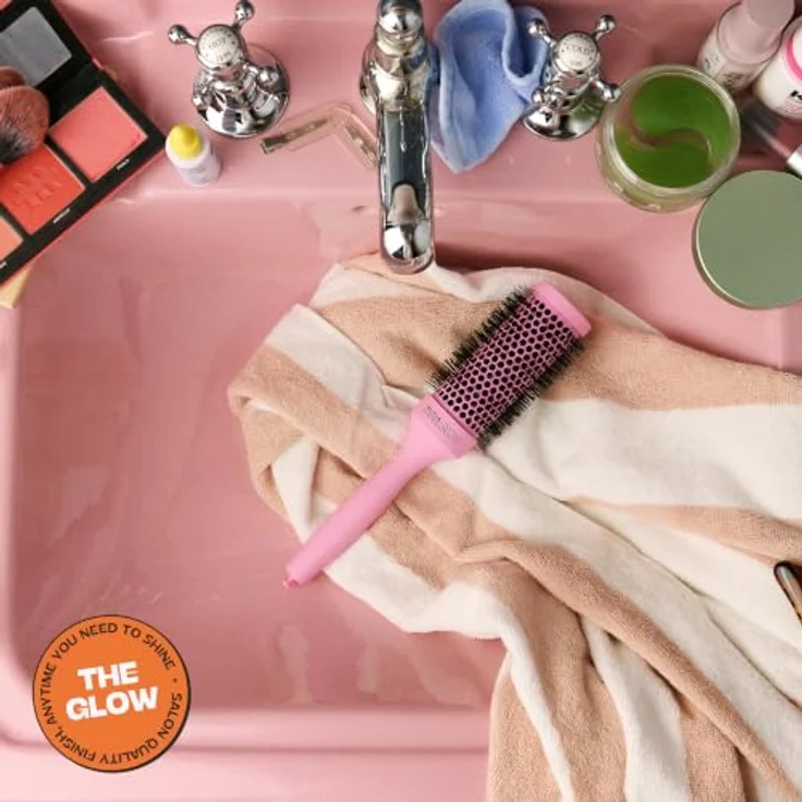 Olivia Garden Club THE GLOW Blowout Ceramic Round Brush, Rundbürste für voluminöse Blowouts, pink, ergonomischer Griff, keramikbeschichtet – Bild 3