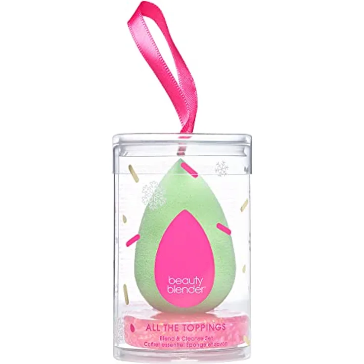 beautyblender All the Toppings Blend & Cleanse Duo - Make-up-Schwamm in Mint, vegan & tierversuchsfrei mit Reiniger im limitierten rosa und goldfarbenen Meliermuster