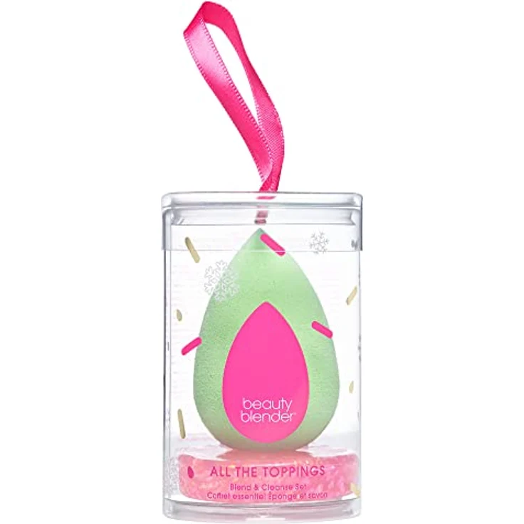 beautyblender All the Toppings Blend & Cleanse Duo - Make-up-Schwamm in Mint, vegan & tierversuchsfrei mit Reiniger im limitierten rosa und goldfarbenen Meliermuster – Bild 1
