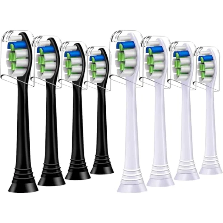 valuabletry 8er Ersatzbürsten für Philips Sonicare, Precision Clean Bürstenköpfe, 4 Schwarz und 4 Weiß, ergonomisches Design, starke Plaque-Entfernung, kompatibel mit mehreren Modellen – Bild 1
