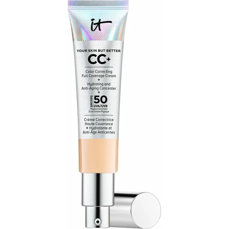 IT Cosmetics CC+ Color Corr. Full Coverage Cream SPF50, Medium, 32 ml - ölfrei, hohe Deckkraft, Lichtschutzfaktor 50, angereichert mit Niacin und Hyaluronsäure