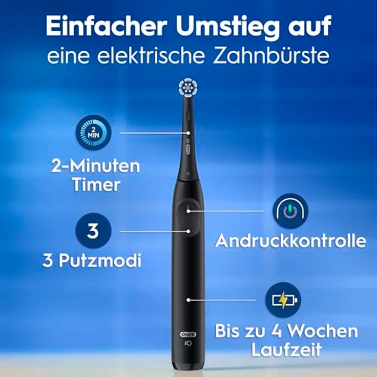Oral-B iO Series 2, Elektrische Zahnbürste mit sanften Mikrovibrationen und zwei Handstücken, Night Black/Forest Green – Bild 4