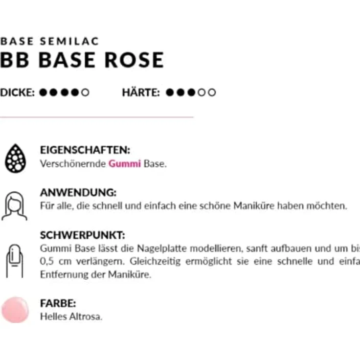 Semilac BB Rose Pink Base Coat for Gel Nail Polish. Strengthening Soak Off Gel for Nail Protection. Easy to Apply. For Home Salon & Professional Use. 7ml – Bild 2