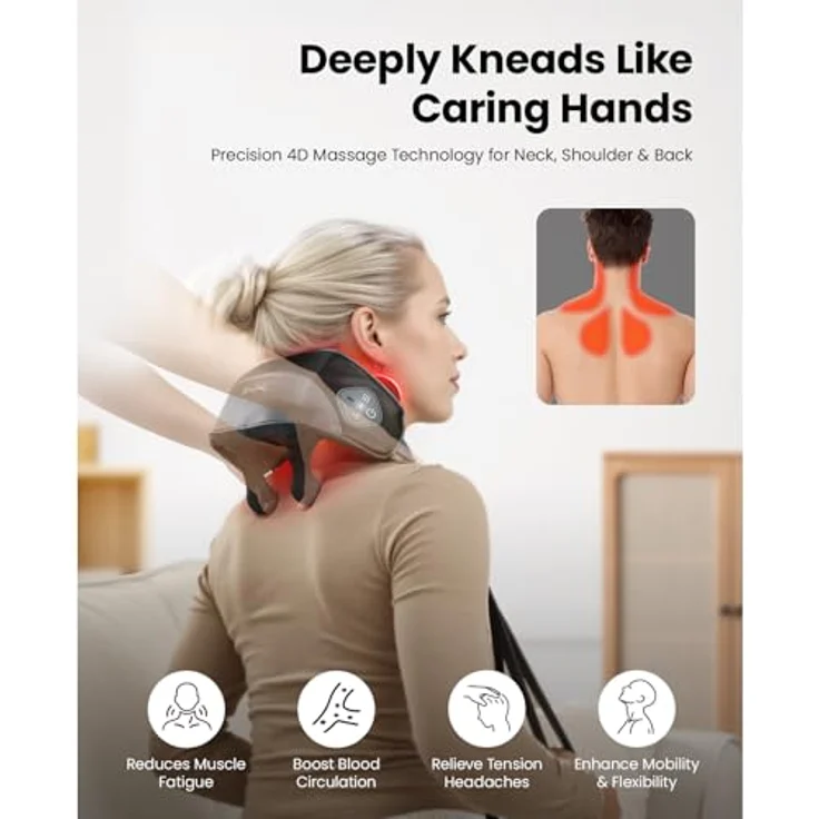 BOB AND BRAD iNeck Pro 4D Shiatsu Nackenmassagegerät mit Wärme, kabelloses Gerät, 2 Massage- & Temperatur-Stufen, tragbar, flüsterleise, für Nacken und Schultern – Bild 2